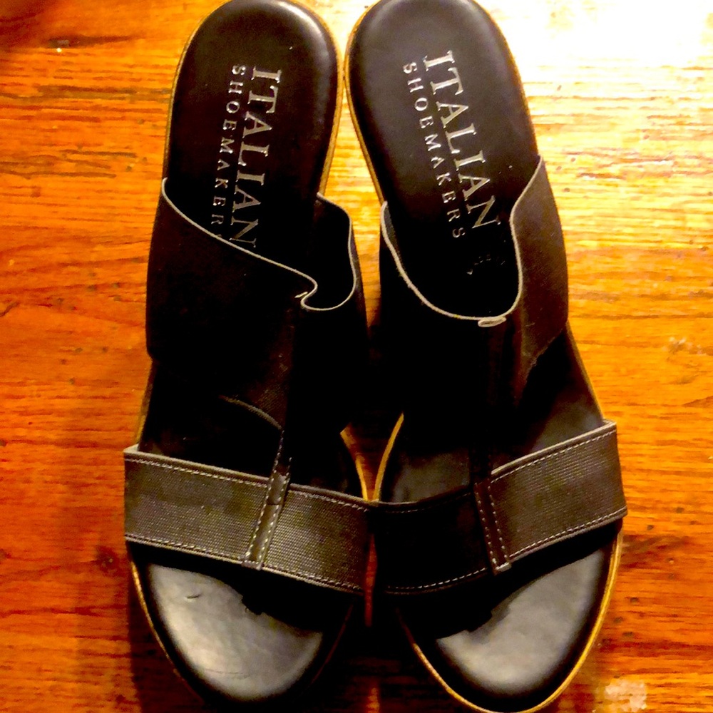 Italian Shoemakers Black Wedge High Heel Sandals